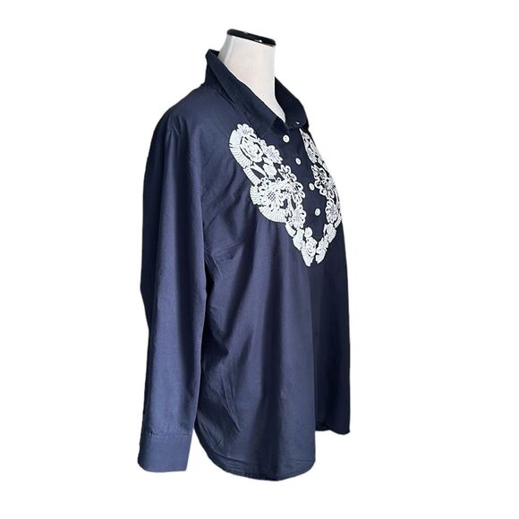 GRETCHEN SCOTT  Acapulco tunic top navy blue white embroidery Size Diva - Picture 3 of 11
